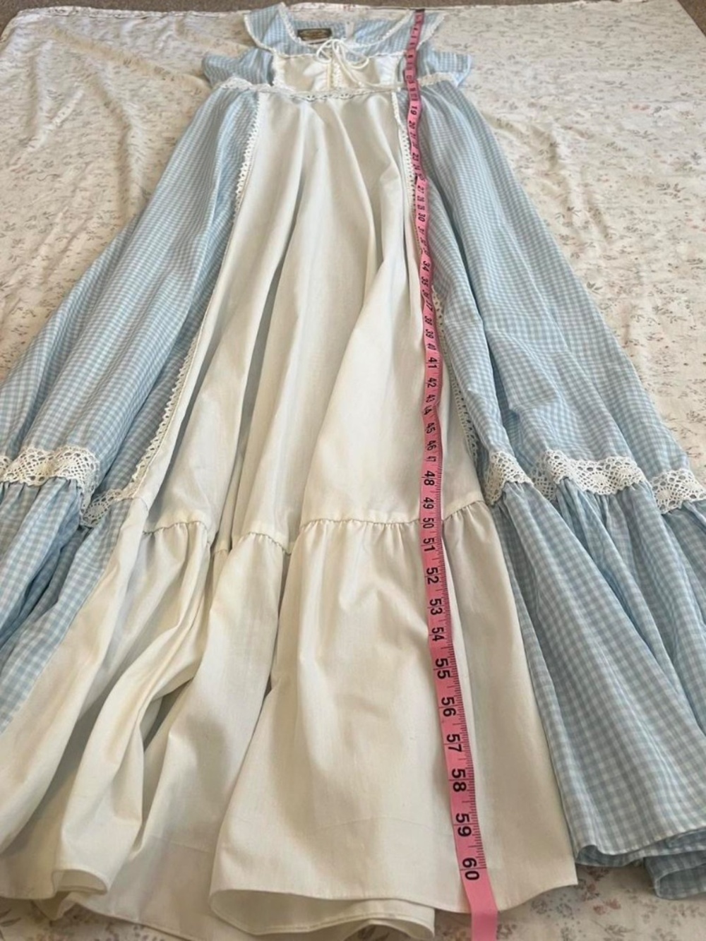 Rare 70s Gunne Sax Dress Sleeveless Light Blue Gingham Lace Corset Prairie - Picture 6 of 8